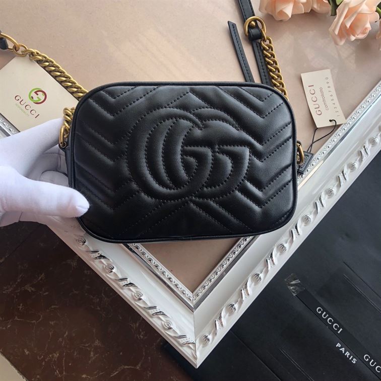 GG Marmont mini shoulder bag Black matelassé chevron leather  - GB146