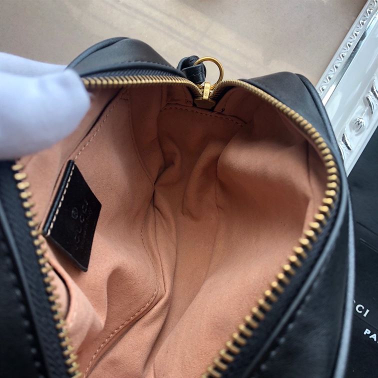 GG Marmont mini shoulder bag Black matelassé chevron leather  - GB146