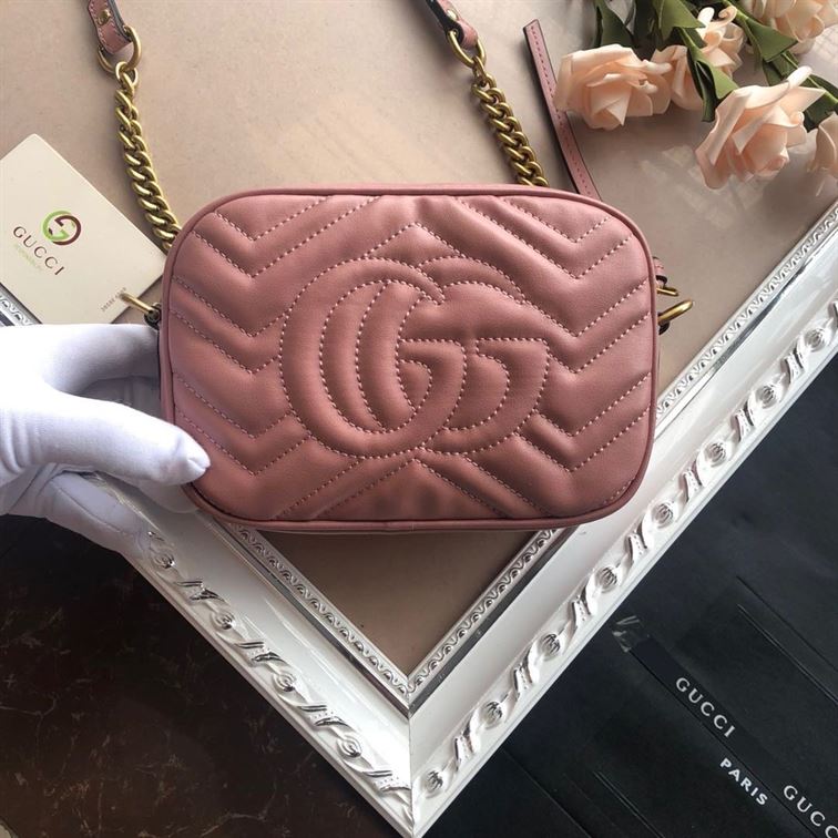 GG Marmont mini shoulder bag Dusty pink matelassé chevron leather - GB147