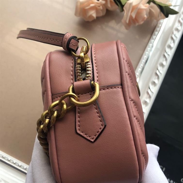 GG Marmont mini shoulder bag Dusty pink matelassé chevron leather - GB147