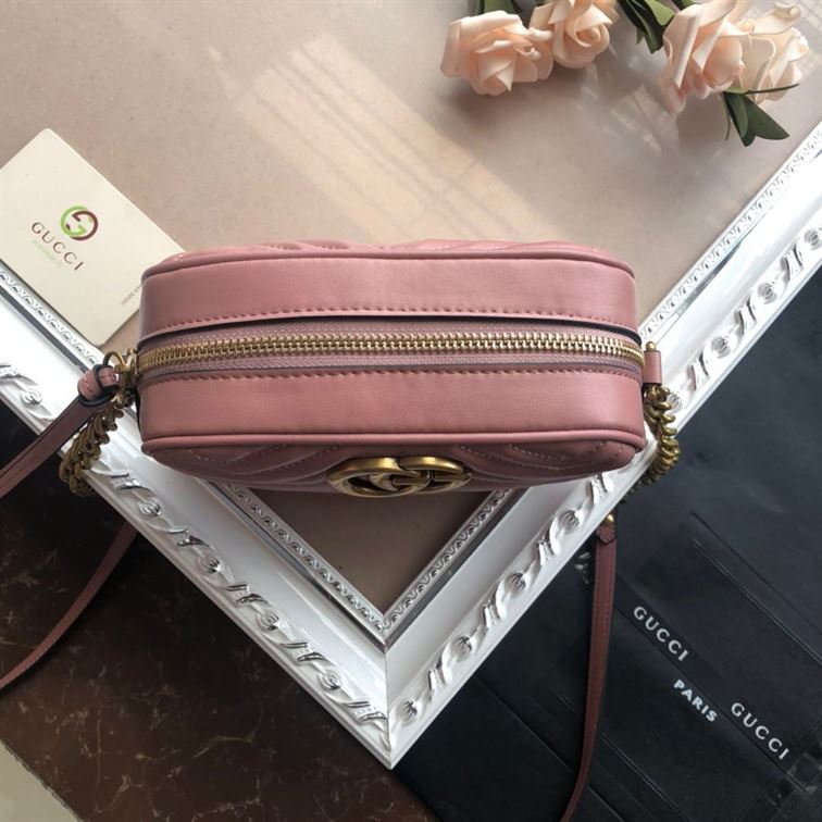 GG Marmont mini shoulder bag Dusty pink matelassé chevron leather - GB147