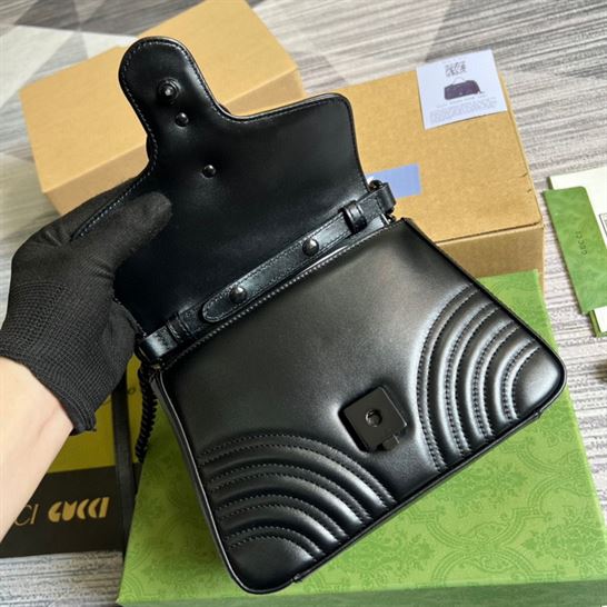 GG Marmont mini top handle bag Black matelassé chevron leather - GB149