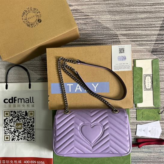 GG Marmont small shoulder bag Lilac matelassé chevron leather with heart - GB152
