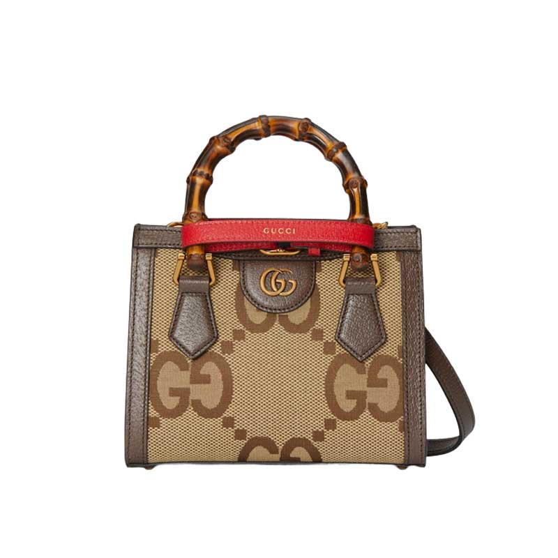 G*u*i diana jumbo gg mini tote bag brown leather trim - gb172