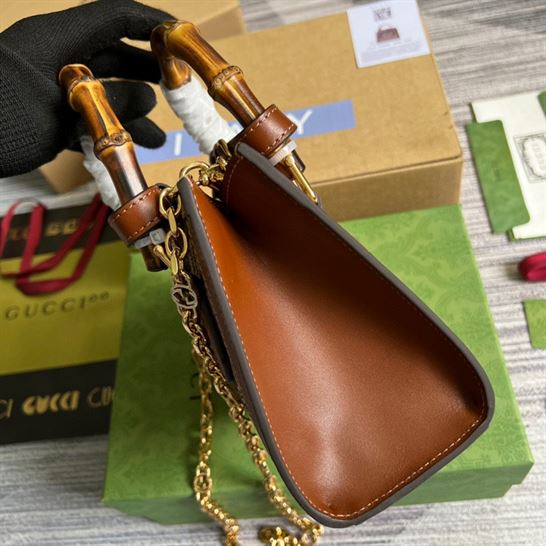 G*u*i diana mini tote bag camel and ebony gg canvas with crystals - gb174