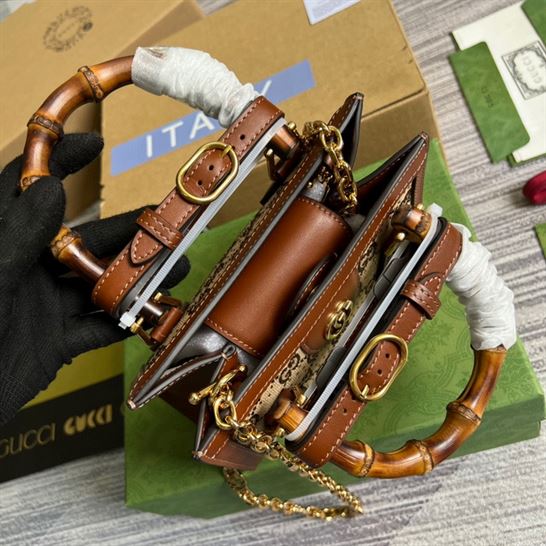 G*u*i diana mini tote bag camel and ebony gg canvas with crystals - gb174