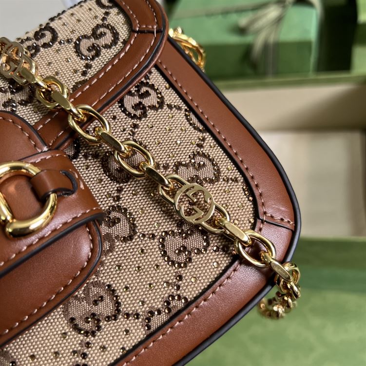 G*u*i horsebit 1955 gg mini bag camel ebony canvas with crystals - gb136