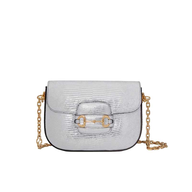 G*u*i horsebit 1955 lizard mini bag silver lamé lizard - gb106