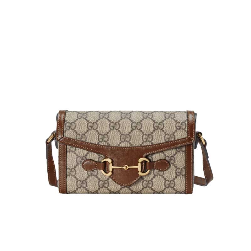 G*u*i horsebit 1955 mini bag beige and ebony brown leather trim - gb135