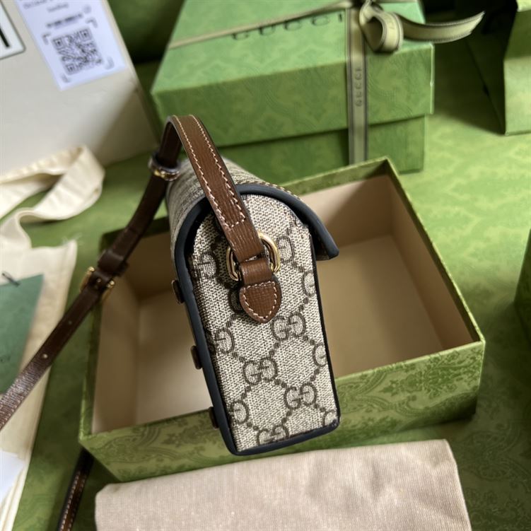 G*u*i horsebit 1955 mini bag beige and ebony brown leather trim - gb135