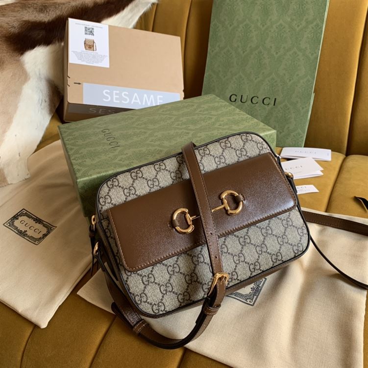 G*u*i horsebit 1955 small shoulder bag beige/ebony gg supreme canvas - gb110