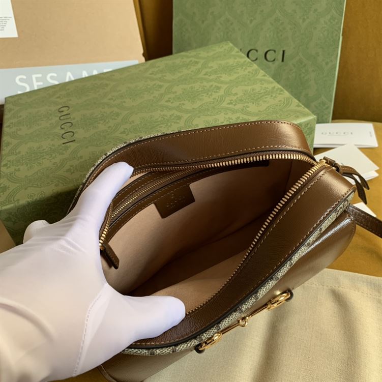 G*u*i horsebit 1955 small shoulder bag beige/ebony gg supreme canvas - gb110