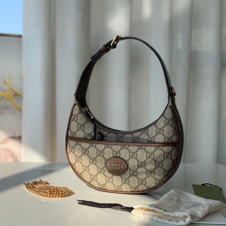 Half-moon-shaped mini bag with Interlocking G Beige and ebony  - GB116