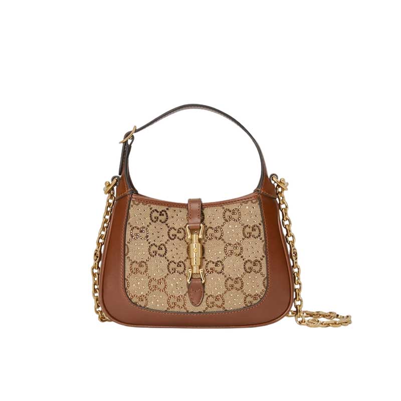 Jackie 1961 crystal GG mini shoulder bag Camel and ebony - GB121
