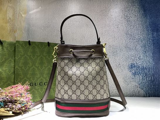 Ophidia GG small bucket bag Beige/ebony Brown leather trim - GB085