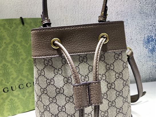 Ophidia GG small bucket bag Beige/ebony Brown leather trim - GB085