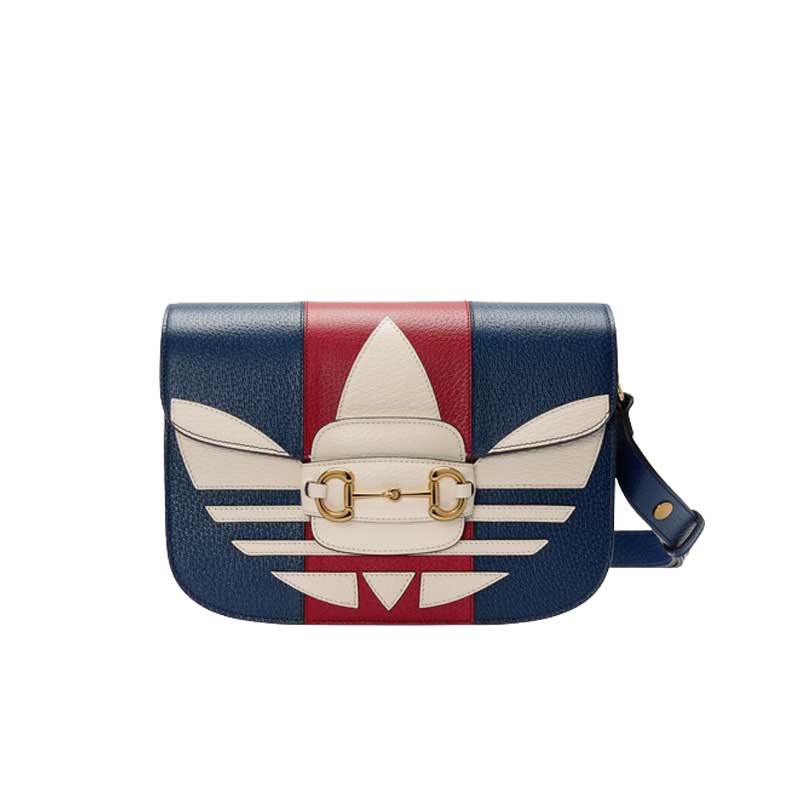 adidas x Gucci Gucci Horsebit 1955 small bag Dark blue and red leather - GB105