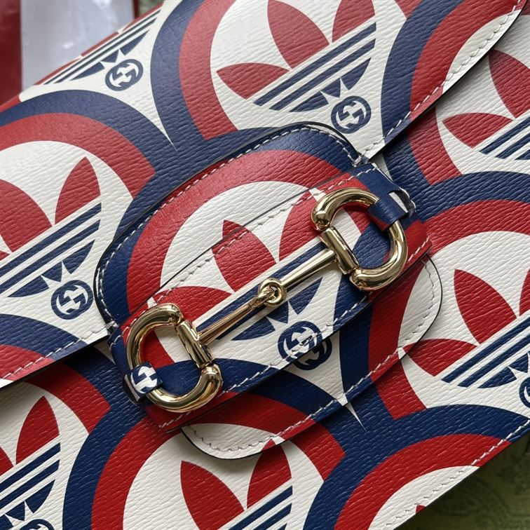 adidas x G*u*i horsebit 1955 shoulder bag trefoil print blue and red leather - gb093