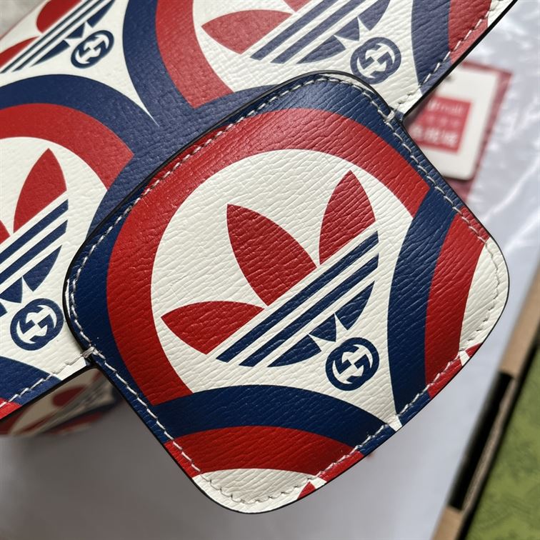 adidas x G*u*i horsebit 1955 shoulder bag trefoil print blue and red leather - gb093