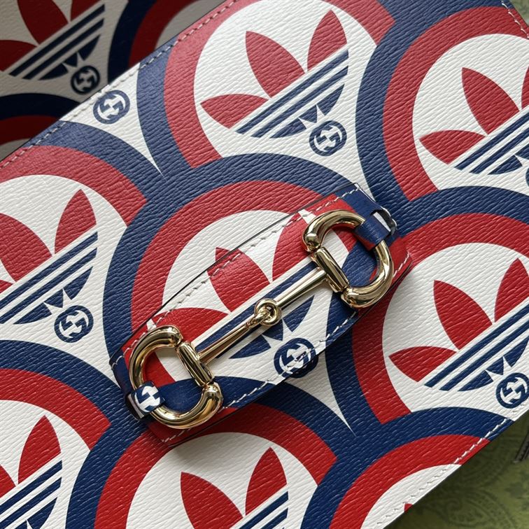 adidas x G*u*i horsebit 1955 shoulder bag trefoil print blue and red leather - gb093