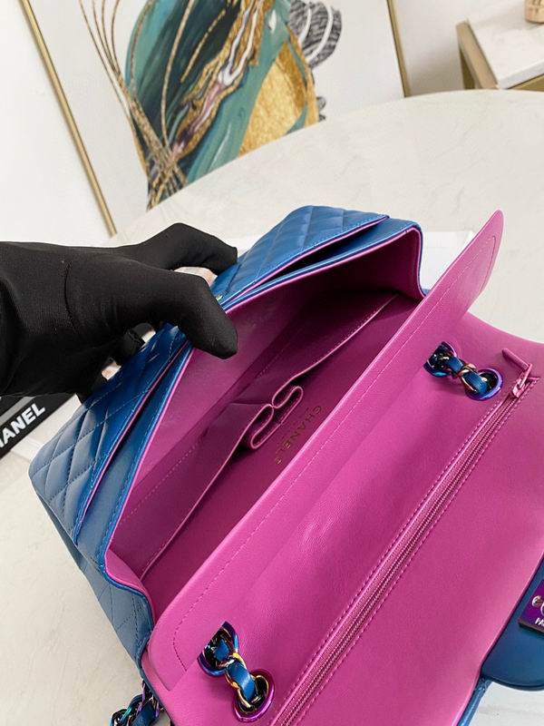 Chanel Classic Medium Blue Lambskin Rainbow Hardware - CB031