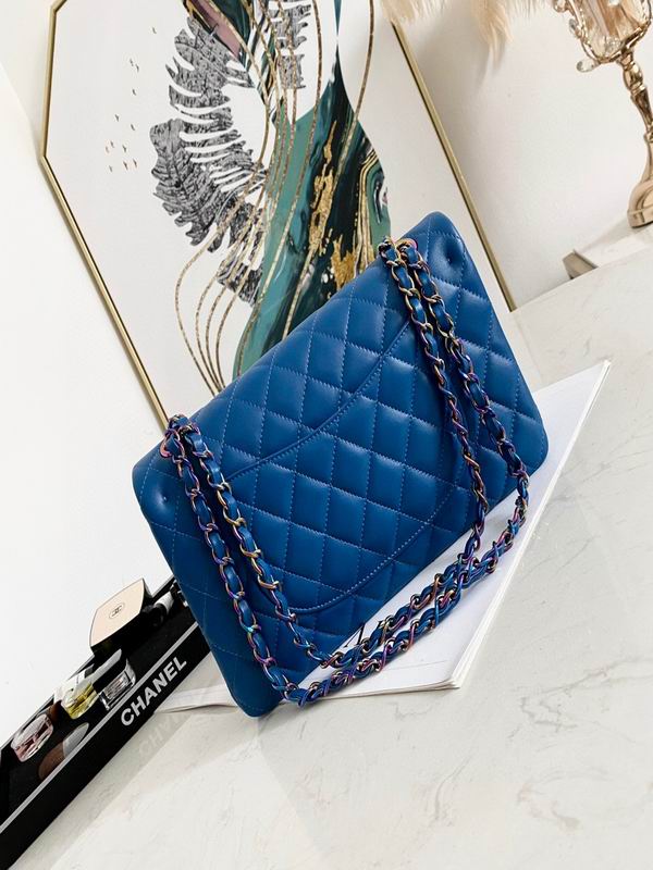 Chanel Classic Medium Blue Lambskin Rainbow Hardware - CB031