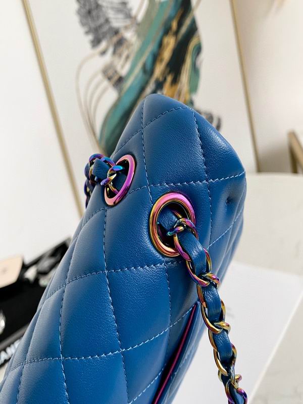 Chanel Classic Medium Blue Lambskin Rainbow Hardware - CB031