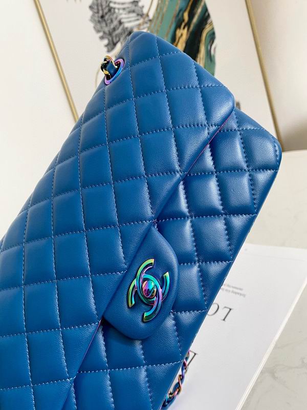 Chanel Classic Medium Blue Lambskin Rainbow Hardware - CB031