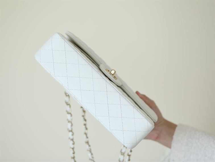 Chanel Classic Quilted Medium Double Flap Ivory Caviar - CB039