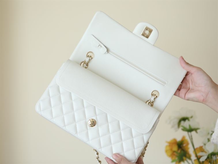 Chanel Classic Quilted Medium Double Flap Ivory Caviar - CB039