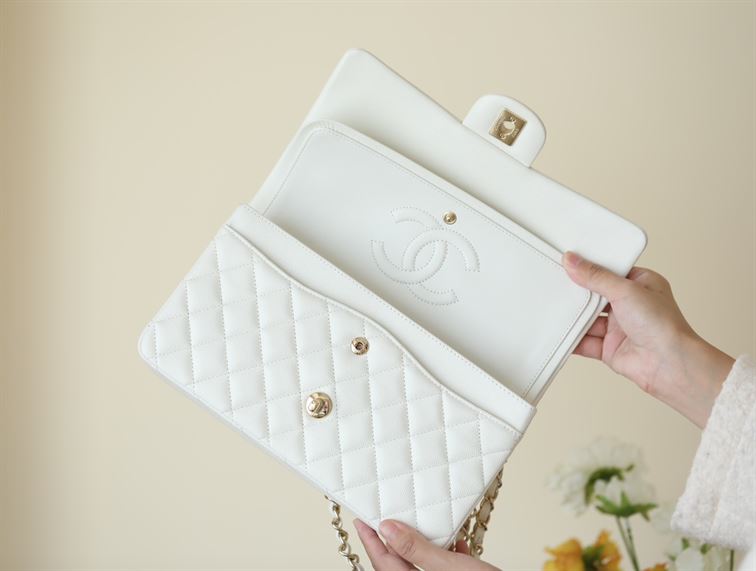 Chanel Classic Quilted Medium Double Flap Ivory Caviar - CB039