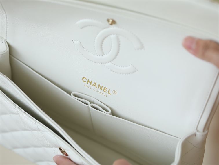 Chanel Classic Quilted Medium Double Flap Ivory Caviar - CB039