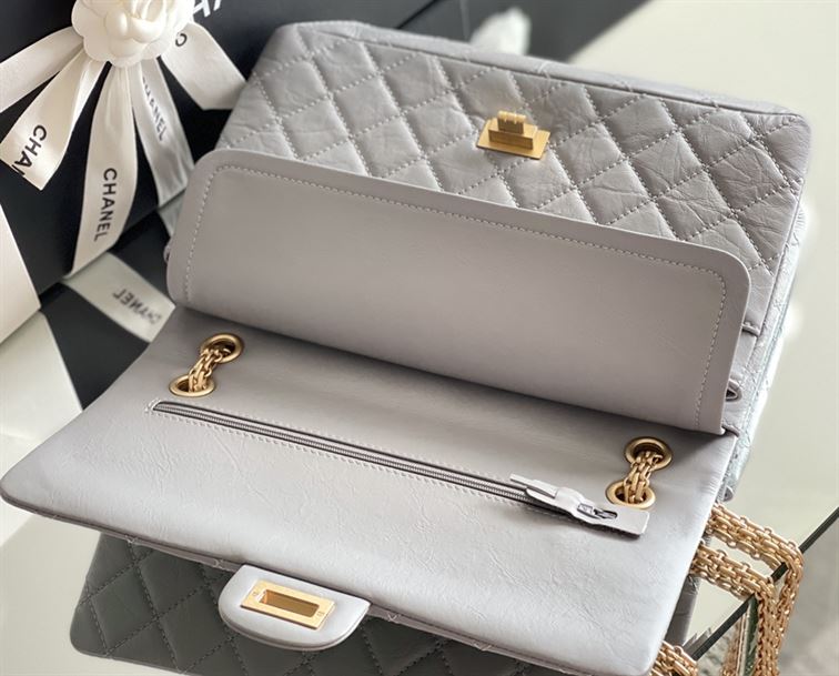 Chanel Grey Quilted Aged Leather Reissue Classic Flap Bag Gold Hardware - CB042
