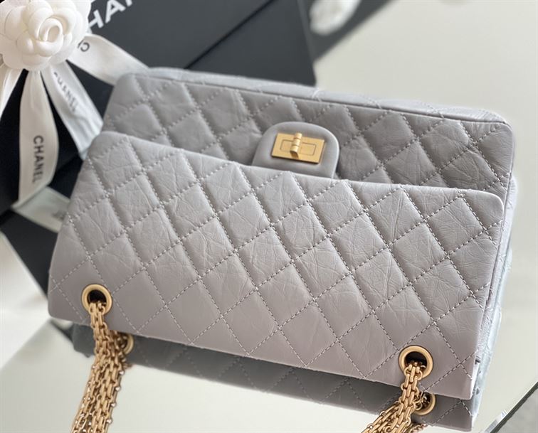 Chanel Grey Quilted Aged Leather Reissue Classic Flap Bag Gold Hardware - CB042