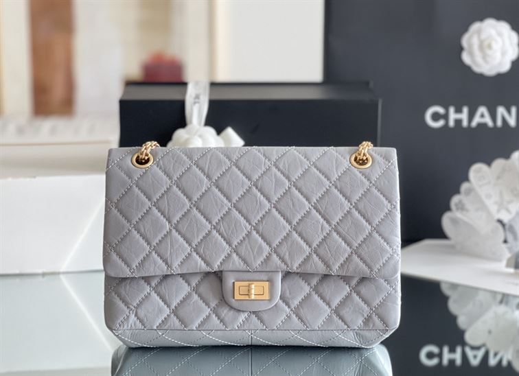 Chanel Grey Quilted Aged Leather Reissue Classic Flap Bag Gold Hardware - CB042