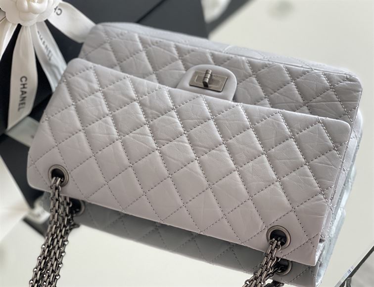 Chanel Grey Quilted Aged Leather Reissue Classic Flap Bag Gold Hardware - CB042