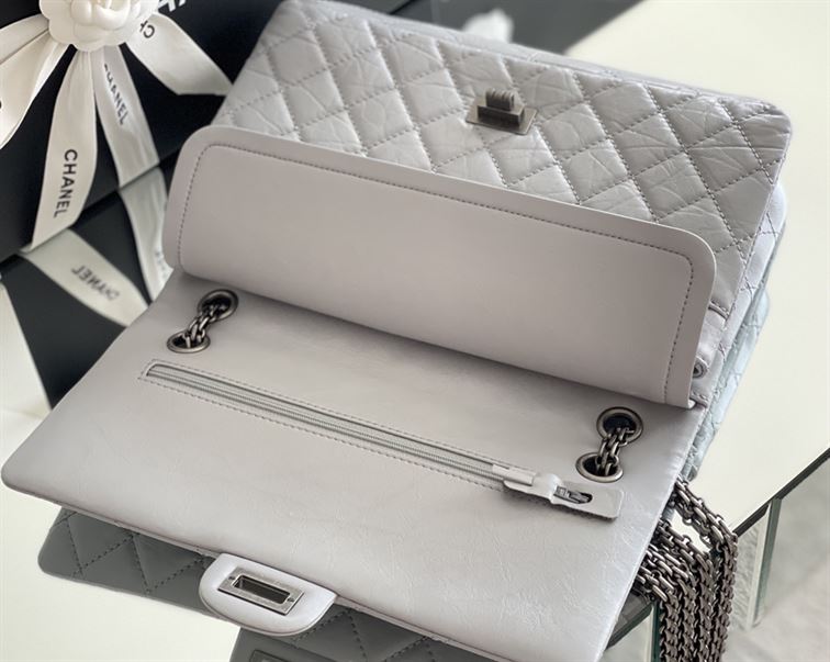 Chanel Grey Quilted Aged Leather Reissue Classic Flap Bag Silver Hardware - CB043