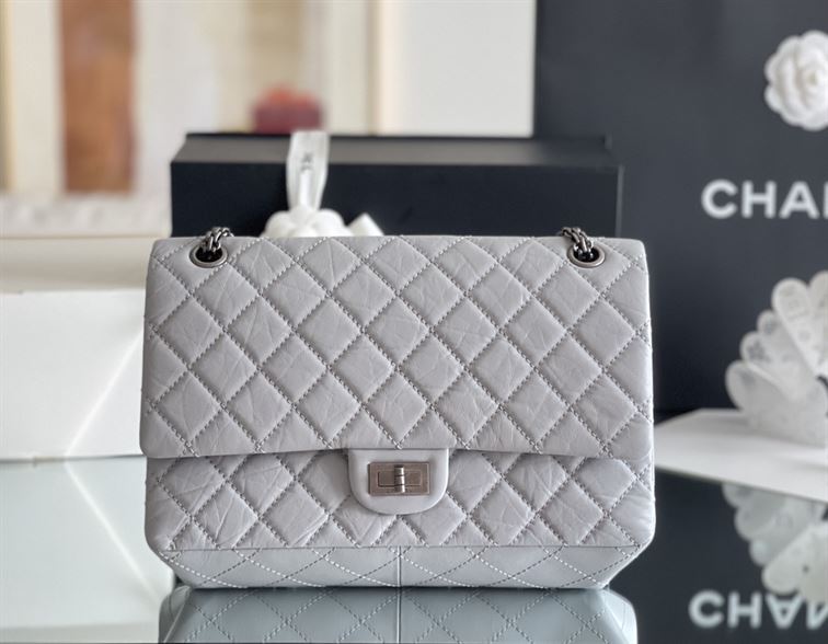 Chanel Grey Quilted Aged Leather Reissue Classic Flap Bag Silver Hardware - CB043