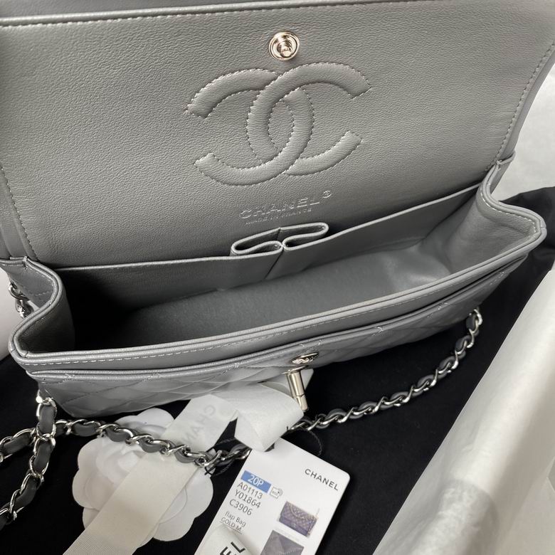 Chanel Lambskin Quilted Small Double Flap Grey - CB029