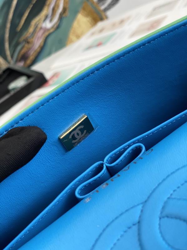 Chanel Medium Green Quilted Lambskin Classic Double Flap Rainbow - CB033