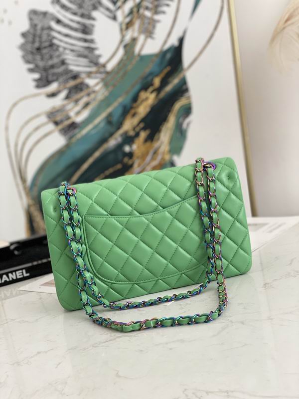 Chanel Medium Green Quilted Lambskin Classic Double Flap Rainbow - CB033