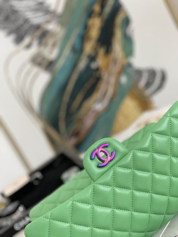 Chanel Medium Green Quilted Lambskin Classic Double Flap Rainbow - CB033