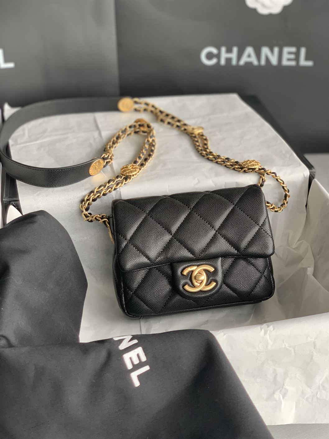 Chanel Mini Flap Bag Black Shiny Calfskin Gold-Tone Metal - CB046
