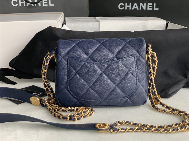 Chanel Mini Flap Bag Navy Blue Shiny Calfskin Gold-Tone Metal - CB044