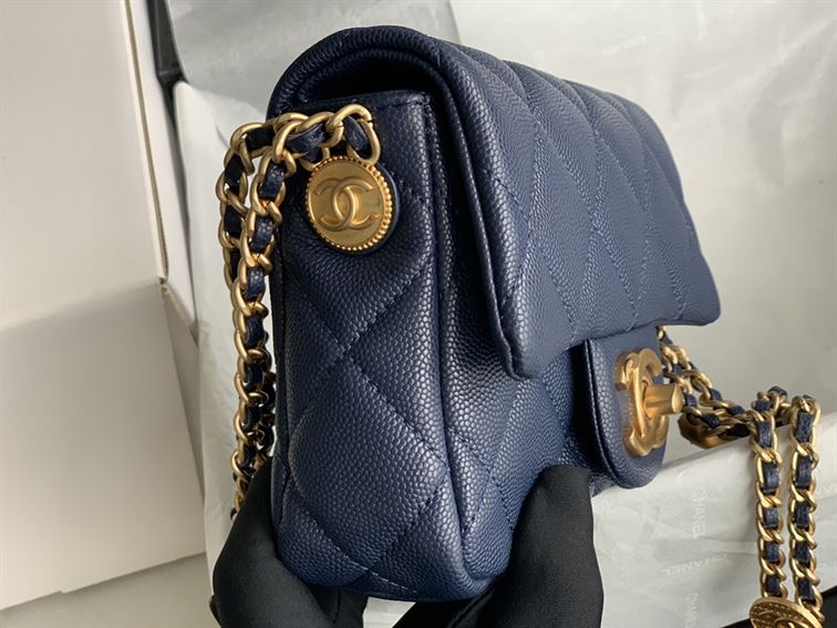 Chanel Mini Flap Bag Navy Blue Shiny Calfskin Gold-Tone Metal - CB044