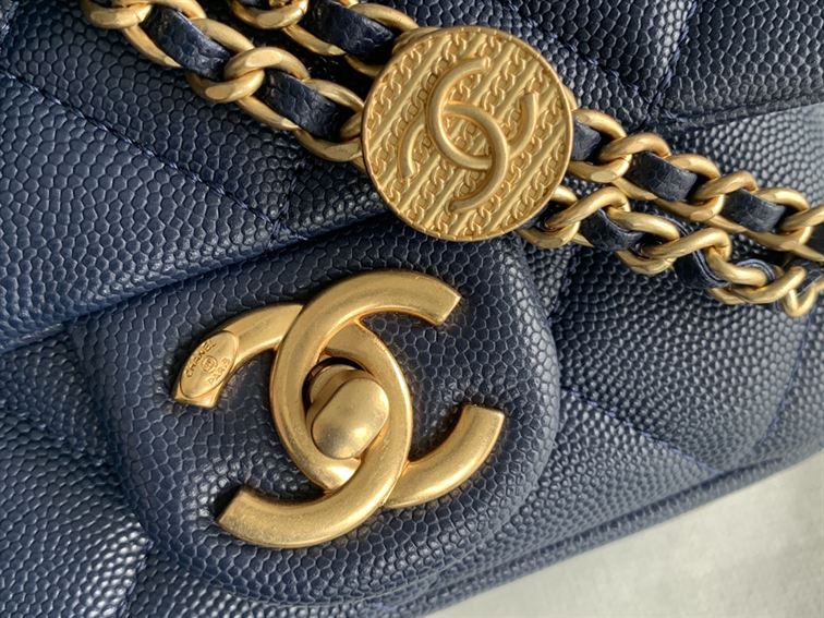 Chanel Mini Flap Bag Navy Blue Shiny Calfskin Gold-Tone Metal - CB044