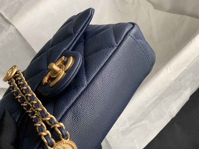 Chanel Mini Flap Bag Navy Blue Shiny Calfskin Gold-Tone Metal - CB044