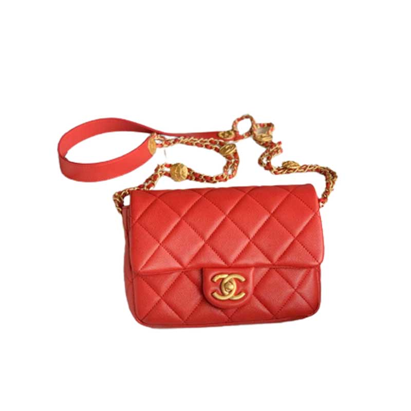 Chanel Mini Flap Bag Red Shiny Calfskin Gold-Tone Metal - CB045