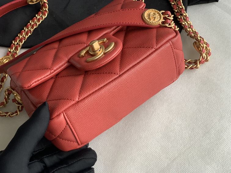 Chanel Mini Flap Bag Red Shiny Calfskin Gold-Tone Metal - CB045
