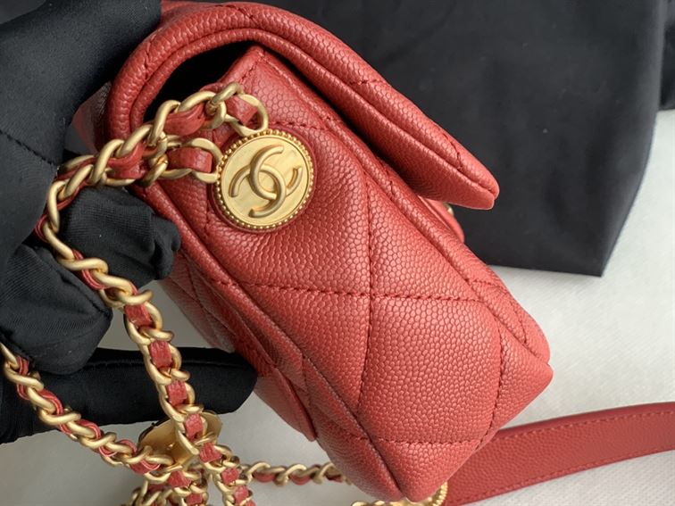 Chanel Mini Flap Bag Red Shiny Calfskin Gold-Tone Metal - CB045